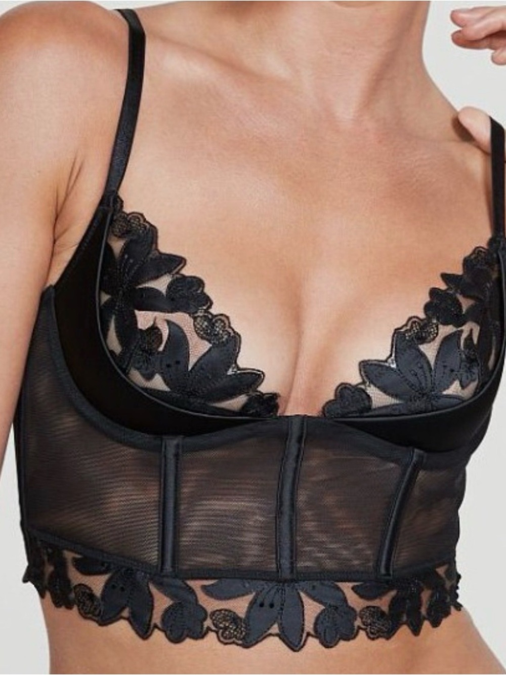 New VS very sexy long line quarter cup 36d embroidered floral black